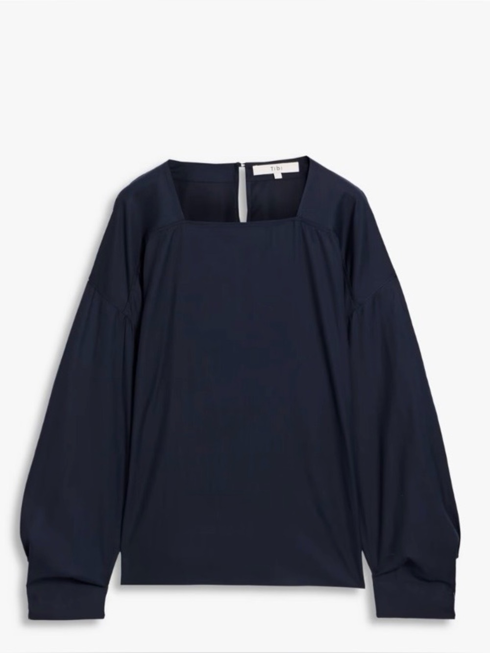 Tibi Navy Square-Neck Balloon-Sleeve Blouse
